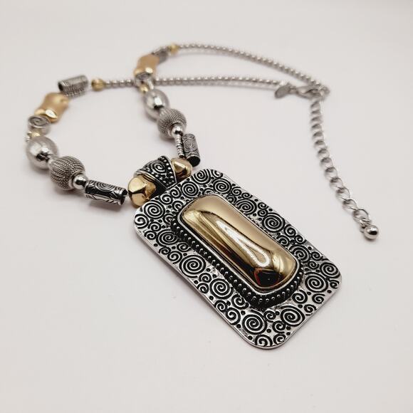 Chico’s Two-Tone Statement Pendant Necklace 20" Bold Mixed Metal Design - Picture 5 of 9